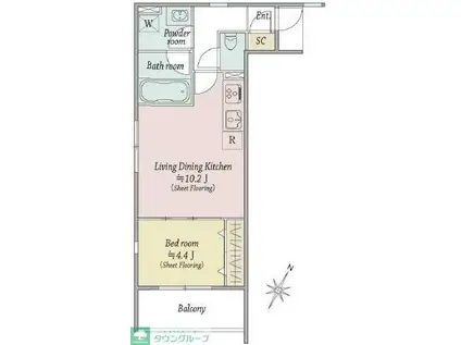 MOCXION扇(1LDK/1階)の間取り写真