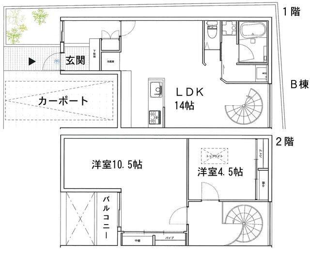 代官山メゾネット(2LDK/1階)の間取り写真