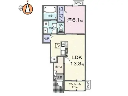 ヘーリオス(1LDK/1階)の間取り写真