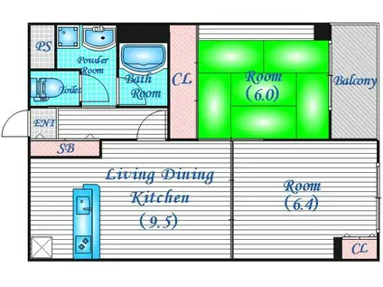 レジデンス野田阪神(2LDK/6階)の間取り写真