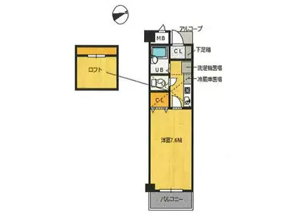 ヴィユーフルーヴII(1K/4階)の間取り写真