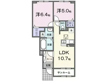 エレガント ベル(2LDK/1階)の間取り写真