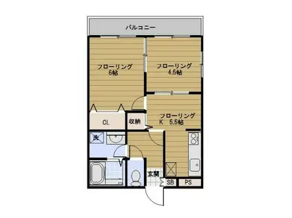 大山東町貸マンション(2K/1階)の間取り写真