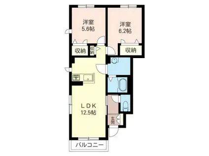 相鉄本線 三ツ境駅 バス乗車時間：12分 最寄りバス停で下車 徒歩5分 2階建 築10年(2LDK/1階)の間取り写真