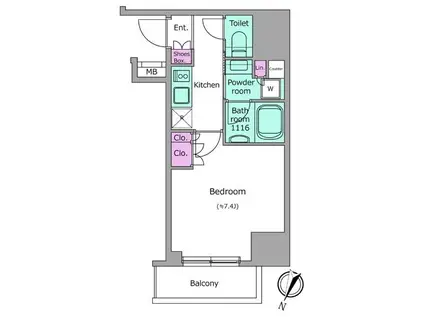 ブラウ門前仲町(1K/8階)の間取り写真