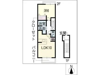 ヴィオラ・トゥール(1LDK/2階)の間取り写真