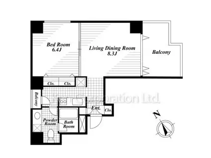 キャビンアリーナ麻布十番(1LDK/4階)の間取り写真