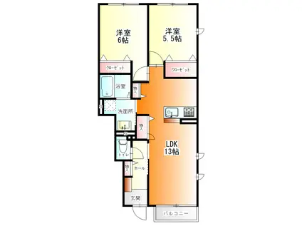 COCOON PALACE C(2LDK/1階)の間取り写真