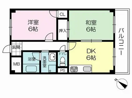 森小路ガーデンハイツ(2DK/4階)の間取り写真