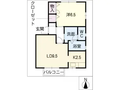 サニーハウス D棟(1LDK/2階)の間取り写真