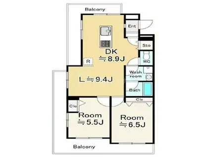 セザール高砂(2LDK/3階)の間取り写真