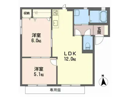 バリュージュ古川南 A棟(2LDK/1階)の間取り写真