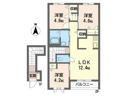 カーサ・フェリーチェ(3LDK/2階)の間取り写真