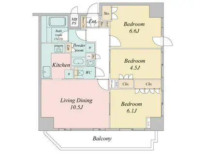 ドゥーエ日本橋(3LDK/7階)の間取り写真