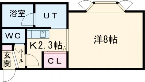 エルム医大前B棟(1K/1階)の間取り写真