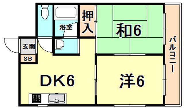ロータリビルド西宮(2DK/1階)の間取り写真