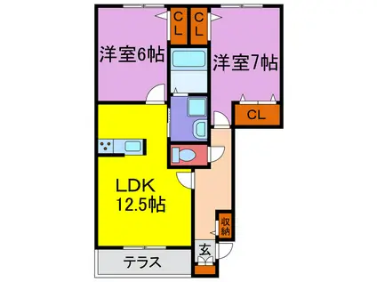 メゾン ラフェリオ(2LDK/1階)の間取り写真