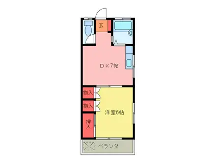 北坂戸ハイツ(1DK/2階)の間取り写真