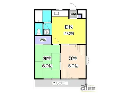 ペニーレイン(2DK/1階)の間取り写真