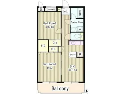 サンヴィラージュ三鷹(2DK/2階)の間取り写真