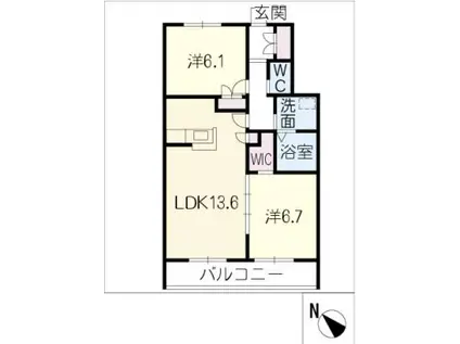 GRAND BONHEUR(2LDK/2階)の間取り写真