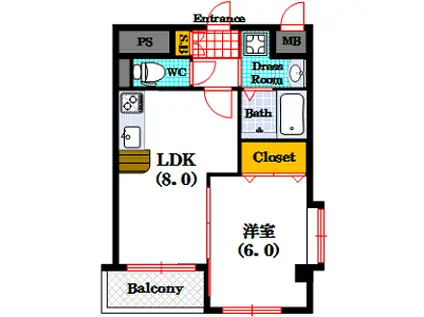 パラッツォディ上本町(1DK/4階)の間取り写真