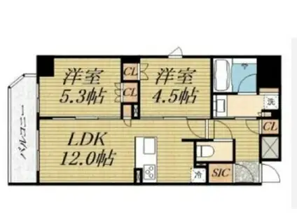 ソルティア大手前(2LDK/9階)の間取り写真