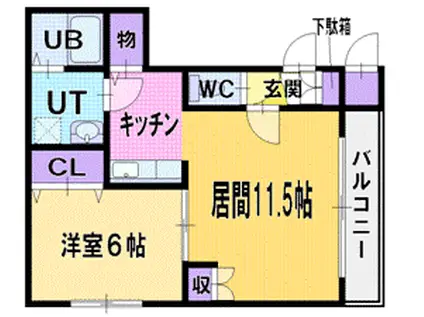 ベルナヒルズ厚別(1LDK/2階)の間取り写真