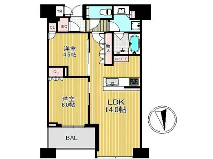 SHIROKANE THE SKY(2LDK/34階)の間取り写真