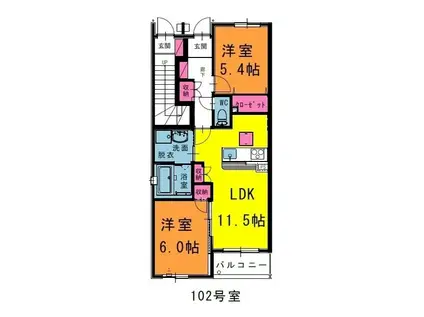 ジャルディーノ(2LDK/1階)の間取り写真
