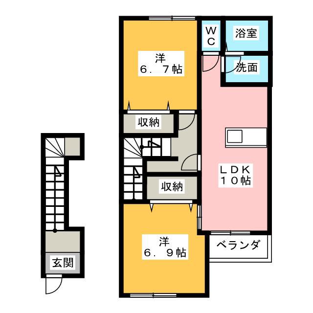クレッセント(2LDK/2階)の間取り写真