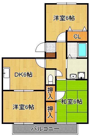 パストラル京良城(3DK/2階)の間取り写真