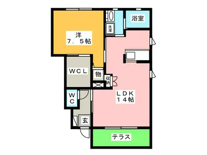 ルシオール C棟(1LDK/1階)の間取り写真