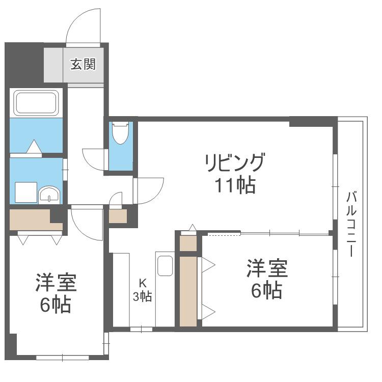 ラディア山鼻(2LDK/2階)の間取り写真