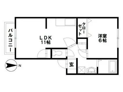 フロイデ・堀A棟(1LDK/2階)の間取り写真