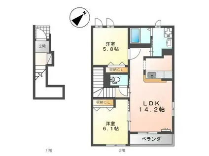 カトル・ナフII(2LDK/2階)の間取り写真