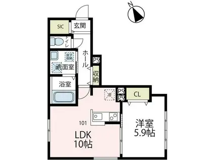 ノーブル清新(1LDK/1階)の間取り写真