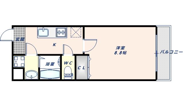 KSロイヤル大阪城(1K/1階)の間取り写真