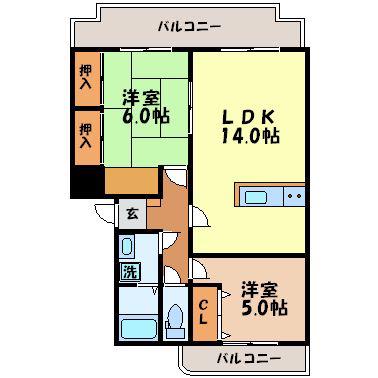 イーストコート尾上(2LDK/3階)の間取り写真
