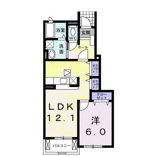 グランソレイユKO III(1LDK/1階)の間取り写真