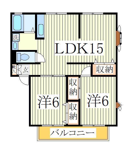 サンハイツ大津ケ丘2号棟(2LDK/2階)の間取り写真