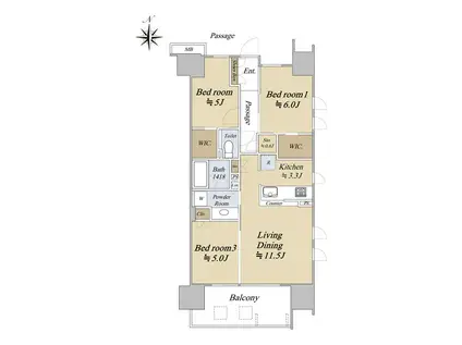 シティテラス浦和常盤(3LDK/3階)の間取り写真