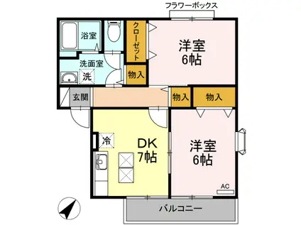 ガーデンヒル II棟(2DK/1階)の間取り写真