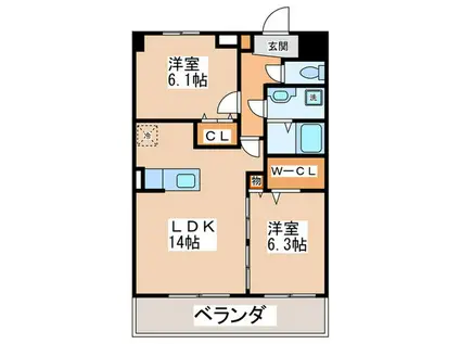 クレセント(2LDK/4階)の間取り写真