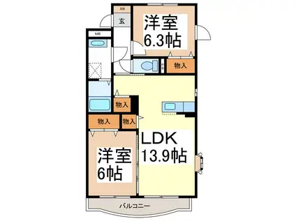アスペルジュ(2LDK/4階)の間取り写真