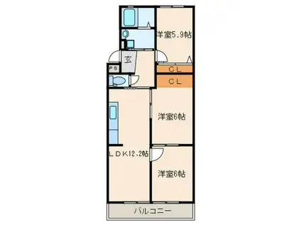 サニーコート高蔵寺西(3LDK/2階)の間取り写真