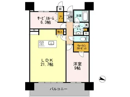 ロイヤルパークスERささしま イースト(2LDK/17階)の間取り写真