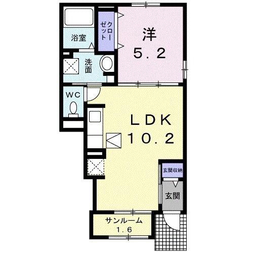サンシャイングランドソレイユA(1LDK/1階)の間取り写真