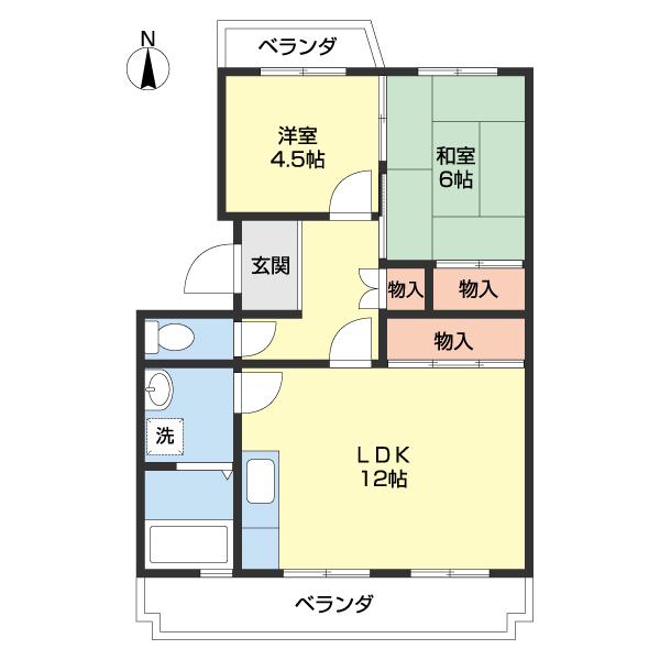マンション財(2LDK/3階)の間取り写真
