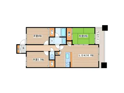 ダイアパレスアルティスタ長町公園(3LDK/3階)の間取り写真